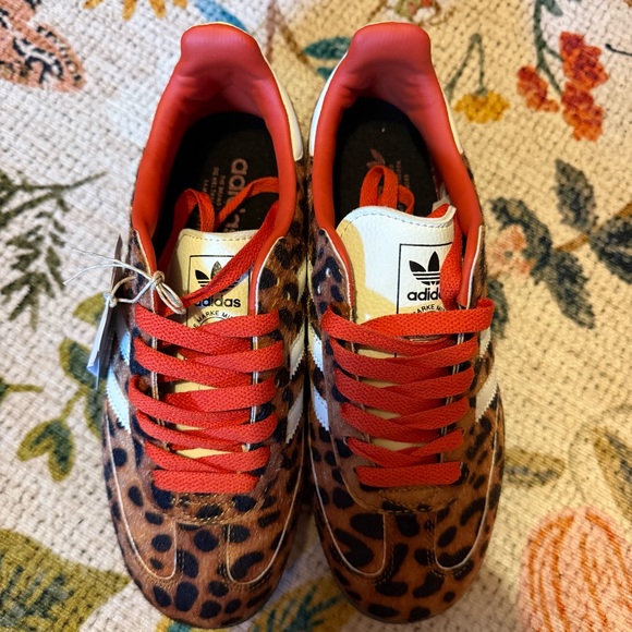 adidas Leopard Print Samba Sneakers with Cream Stripes and Red Accents - Picture 9 of 11